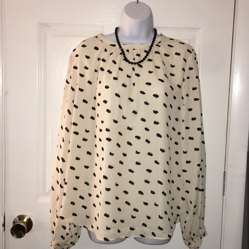 H&M Cream & Black Long Sleeve Blouse